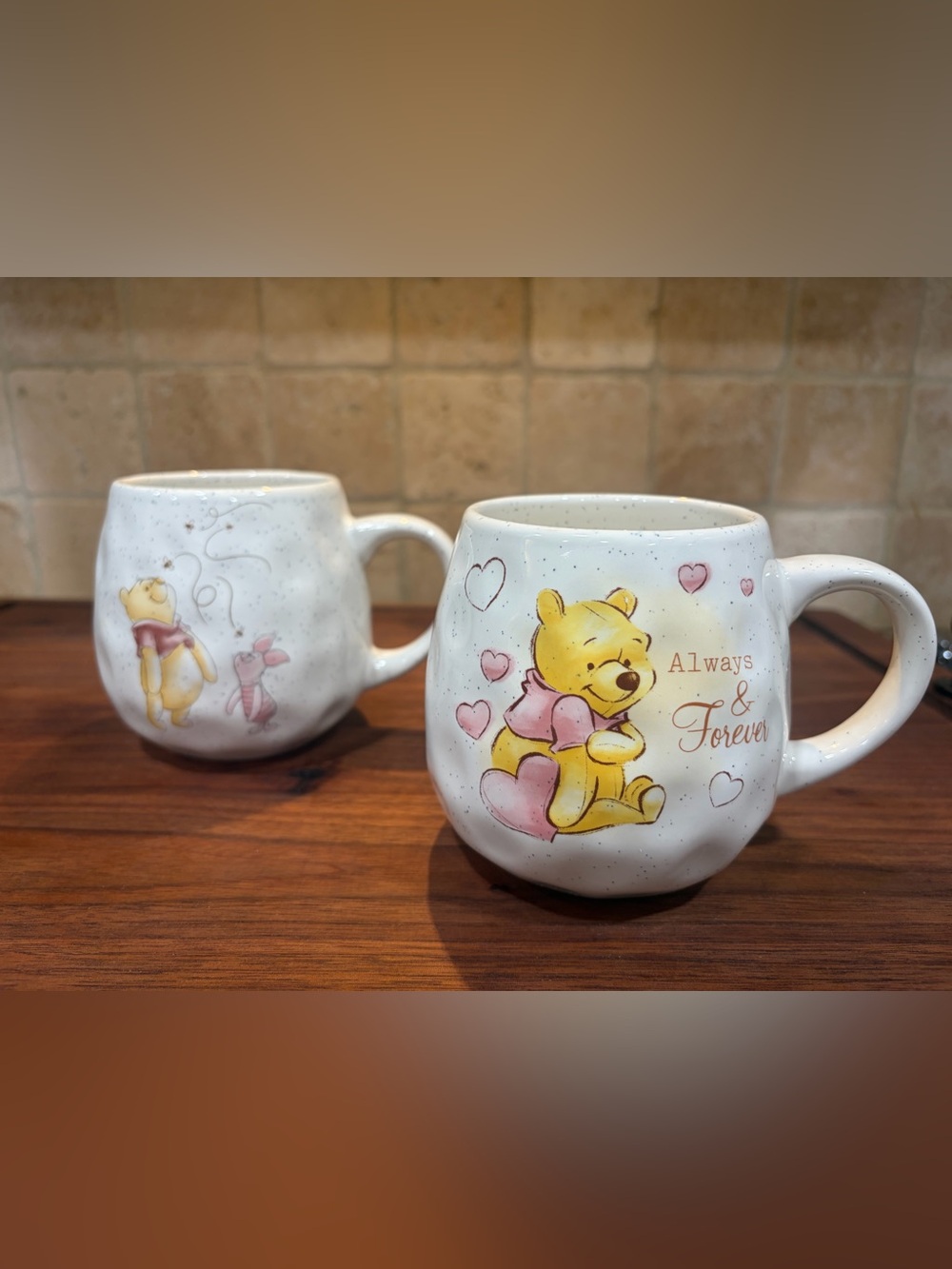 Disney Winnie the Pooh Speckled Dimpled Ceramic Mug Set of 2